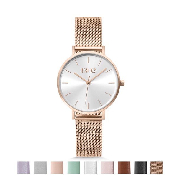 Rose Gold Watch for Women with White Textured Dial, Womens Watch Rose Gold, Montre Femme Or Rose Armbanduhr Damen, Women's Watch 32mm