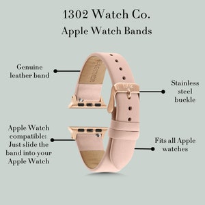 Puede incluir: Una correa de Apple Watch de cuero rosa claro con una hebilla de acero inoxidable. La correa es compatible con todos los modelos de Apple Watch. La correa est&aacute; hecha de cuero genuino y tiene un acabado en oro rosa.