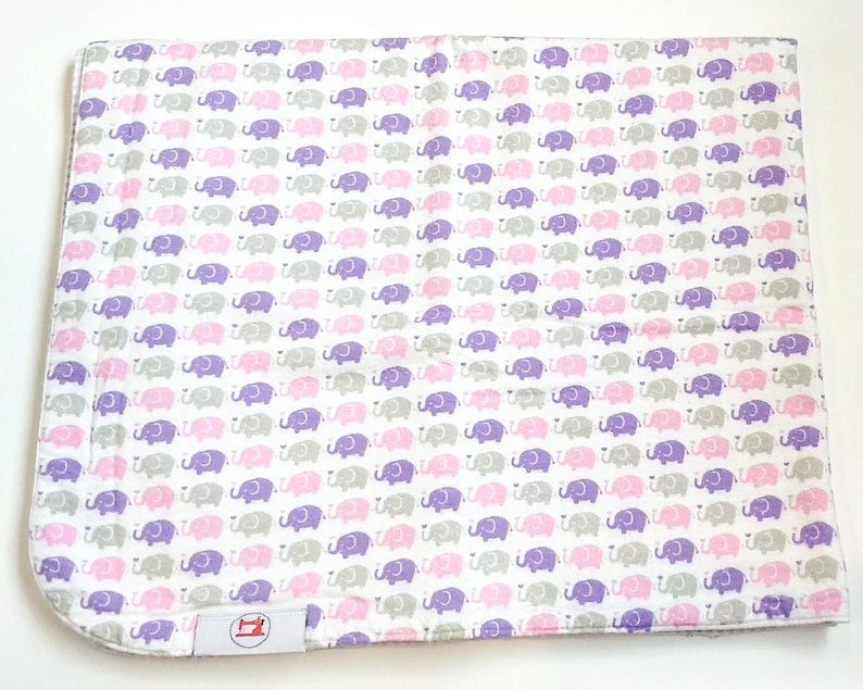 Flannel Baby Blanket Pink and Grey Elephant and Gingham Prints Purple