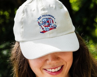 Ski Telluride Gondola Corduroy Baseball Hat- White