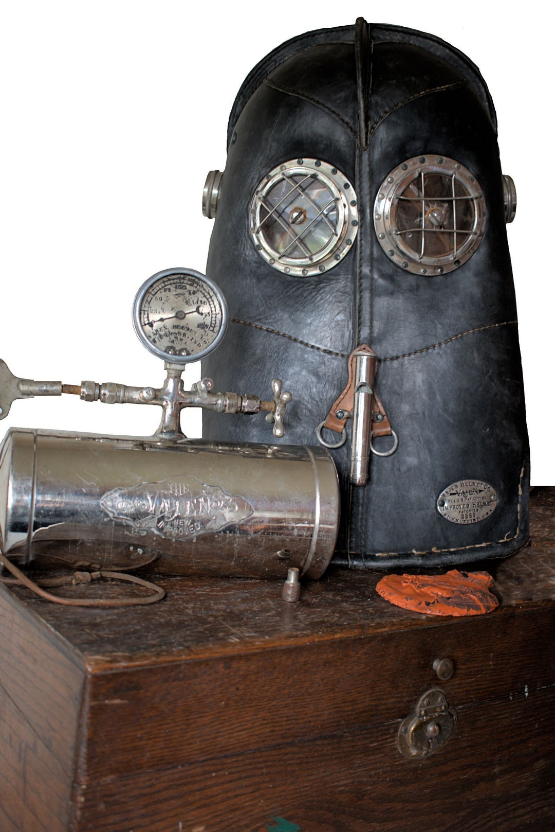 RARE 18901900s Vajen Bader Smoke Protector Firefighting Helmet W/ Air