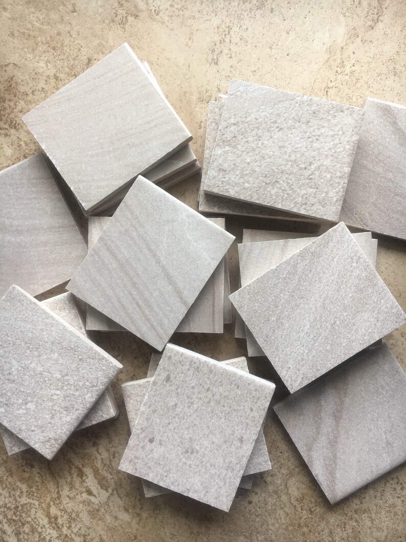 Mosaic Tile Supplies, Set of 25 Tan Ceramic Tile Pieces, Hand Cut