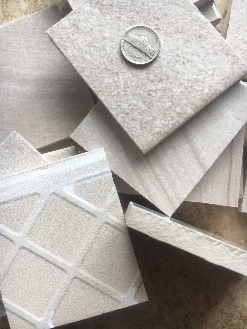 Mosaic Tile Supplies, Set of 25 Tan Ceramic Tile Pieces, Hand Cut