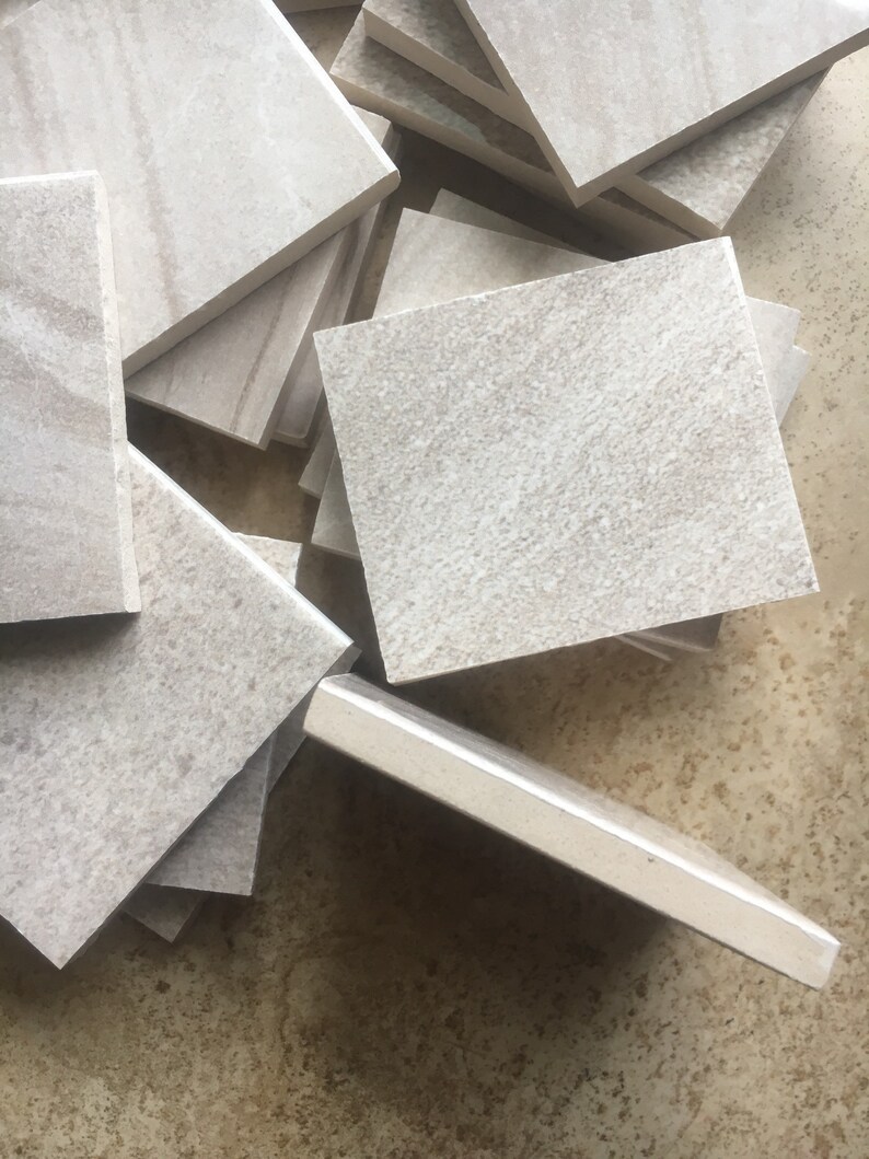 Mosaic Tile Supplies, Set of 25 Tan Ceramic Tile Pieces, Hand Cut