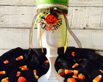 Halloween Mason Jar, Distressed White, Pumpkin Vintage Brooch