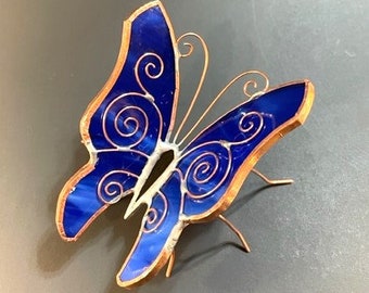 Cobalt Glass Resting Butterfly Sculpture