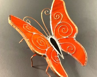 Orange Glass Resting Butterfly Sculpture