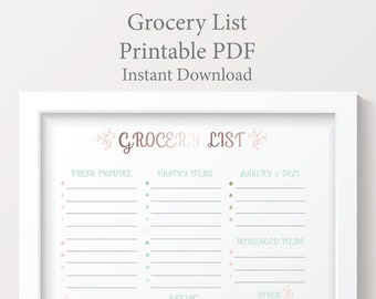 Lista de compras - PDF imprimible - Descarga instantánea - Lista de compras - Planificador de comidas - Lista de compras imprimible - Plan de compras del hogar