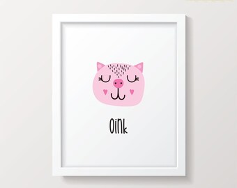 Pig Nursery Print, Pig Art, Nursery Wall Art, Kids Prints, Nursery Printable, Oink Quote, Nursery Decor, Playroom Print, Instant Download
