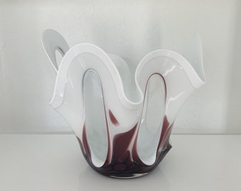 Vintage MAKORA Blown Cased Glass Vase Multi Color on White Made in Poland