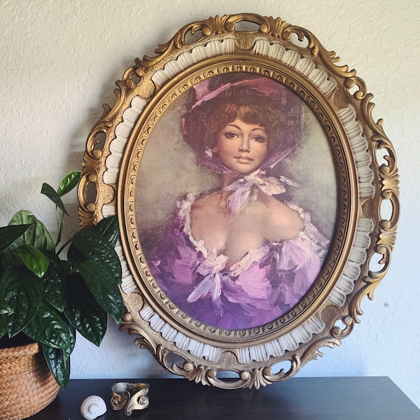 RESERVED for Efim • Large vintage Victorian Lady in Italian Ornate Frame