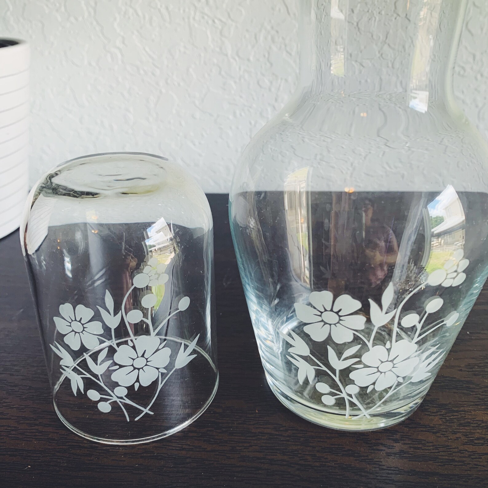 Vintage Bedside Water Carafe With Etched Glass Etsy