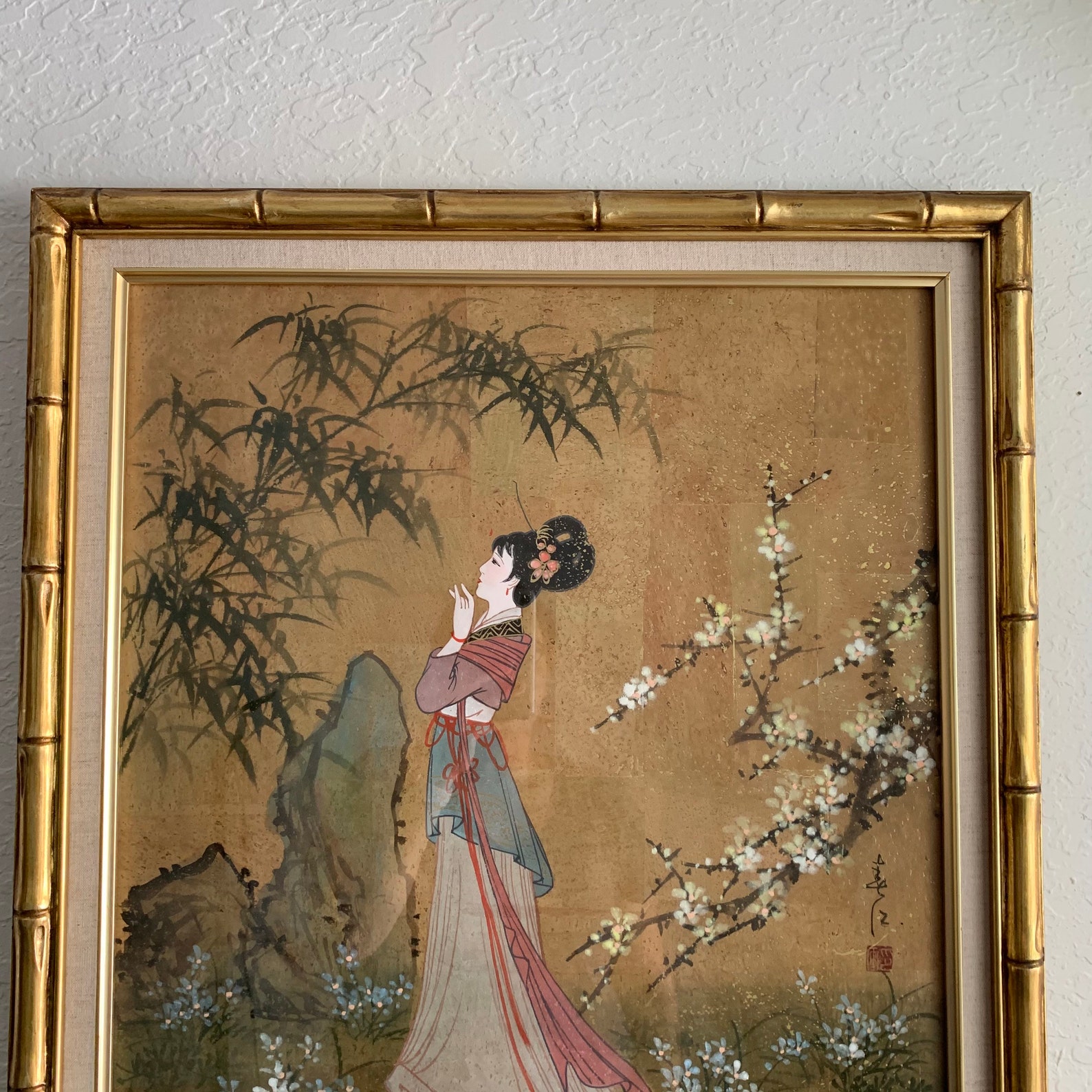 Vintage Japanese Gold Bamboo Framed Geisha Print Etsy