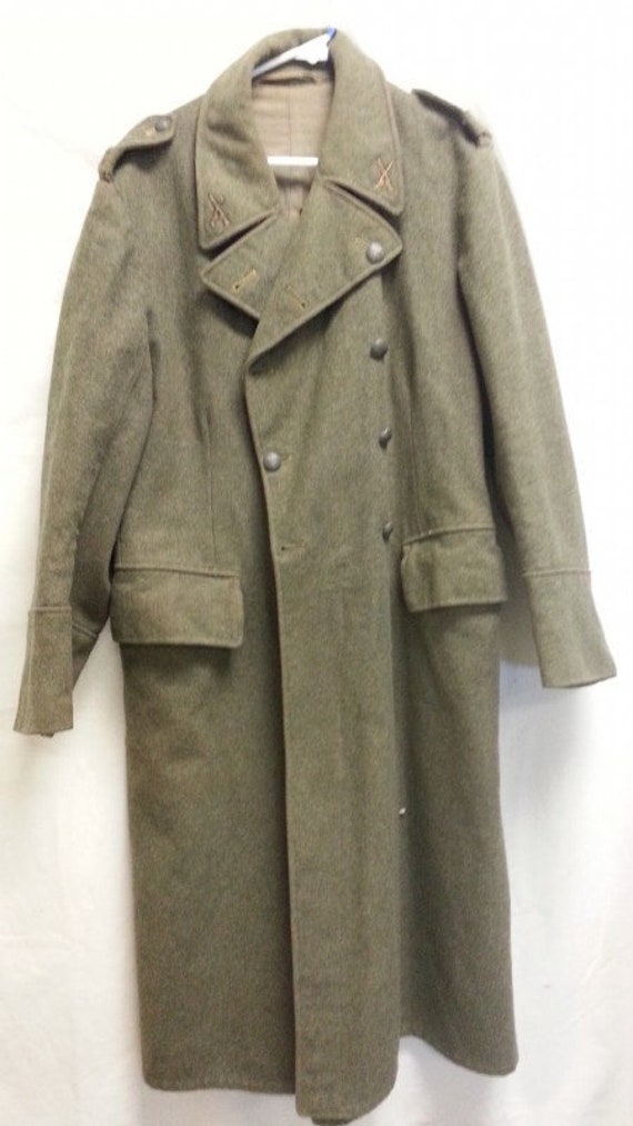 US ARMY WWII “TRENCH COAT” GREEN WOOL OVERCOAT GREAT … - Gem