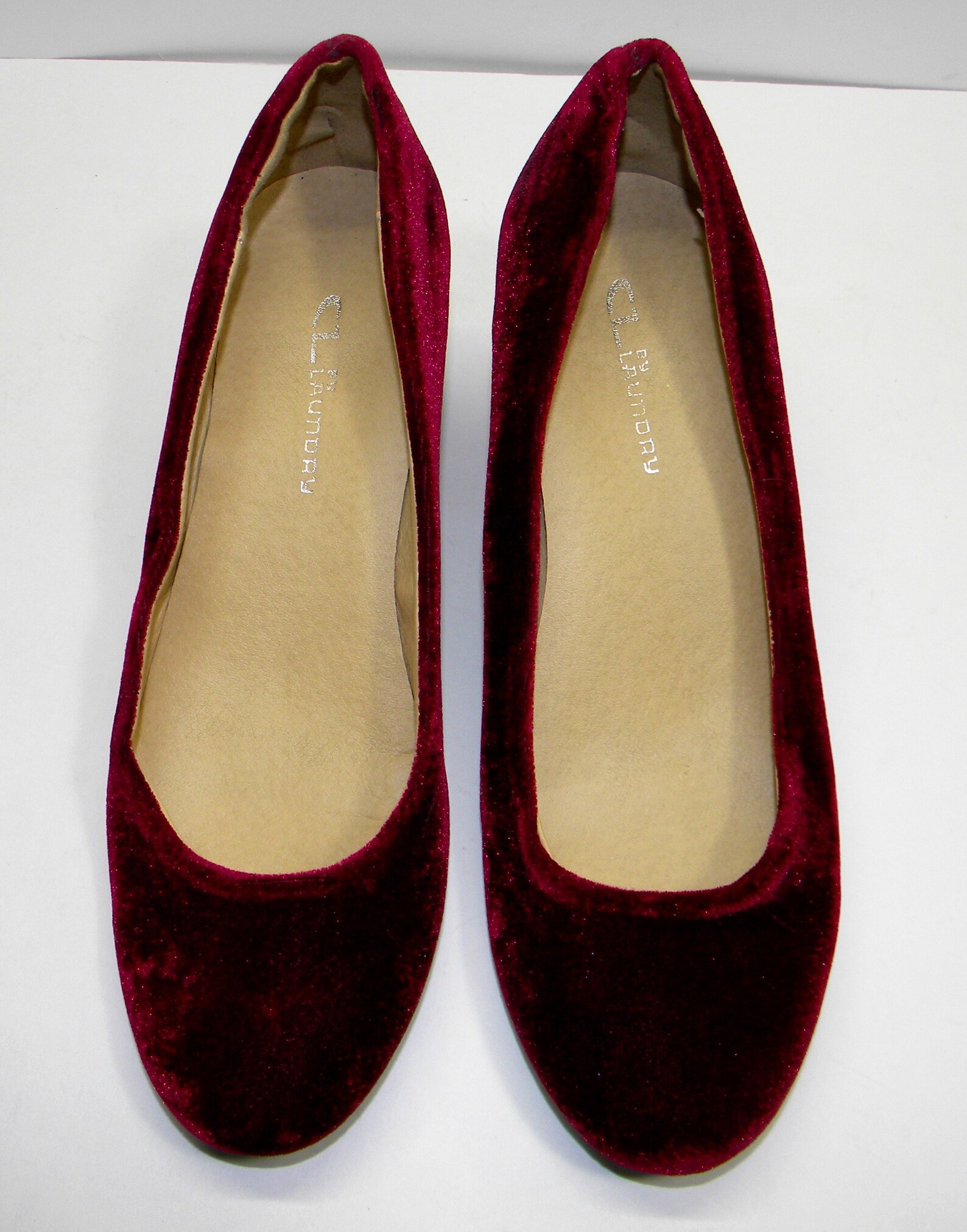 burgundy velvet flat shoes