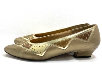 RENAISSANCE COSPLAY Shoes vintage womens size 8.5 Gold Bronze LEATHER Shoes