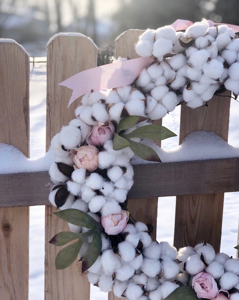 Spring wreath Cotton wreath peony wreath valentines day wreath easter wreath grapevine wreath door wreath rustic wreath