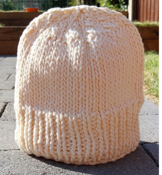 Cream Cotton Knit Beanie: Handmade Unisex Hat - Etsy display picture 2