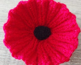 Knitted Red Poppy Brooch; Red Poppy; Knitted Brooch; Knitted Poppy; Red Brooch; Poppy