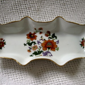 Limoges Castel France Dish, Porcelain, White, Floral, Gold Trim, 9&quot; x 4 1/2&quot; x 1&quot;