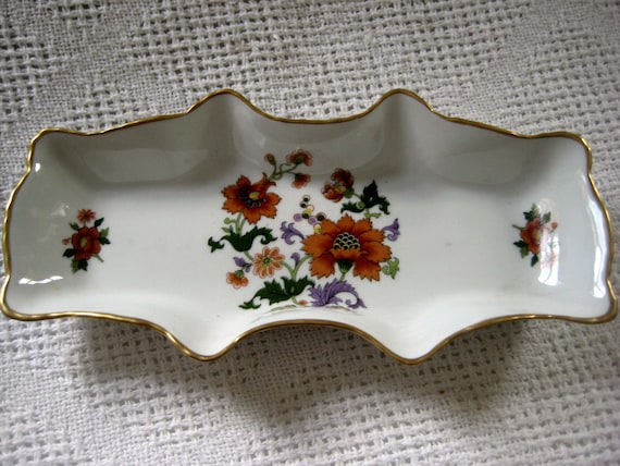 Limoges Castel France Dish, Porcelain, White, Floral, Gold Trim, 9