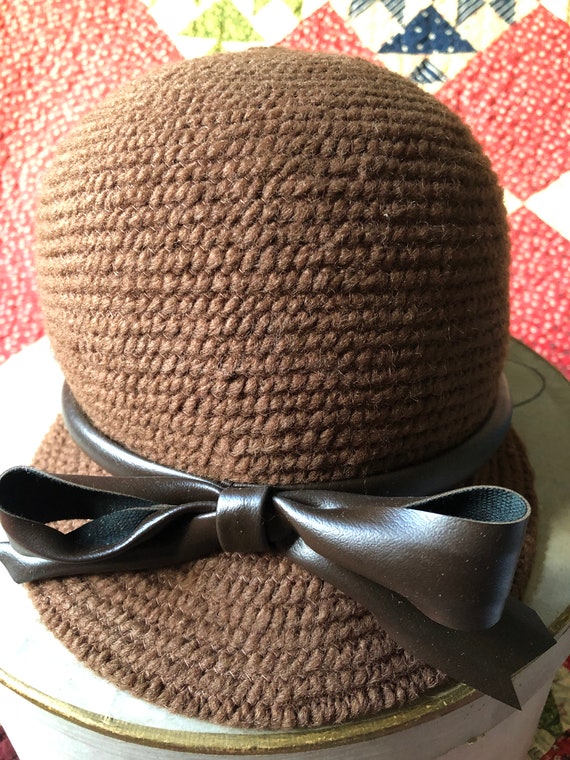 Women's Everitt Brown Cap, Vintage Hat, Needlepoin