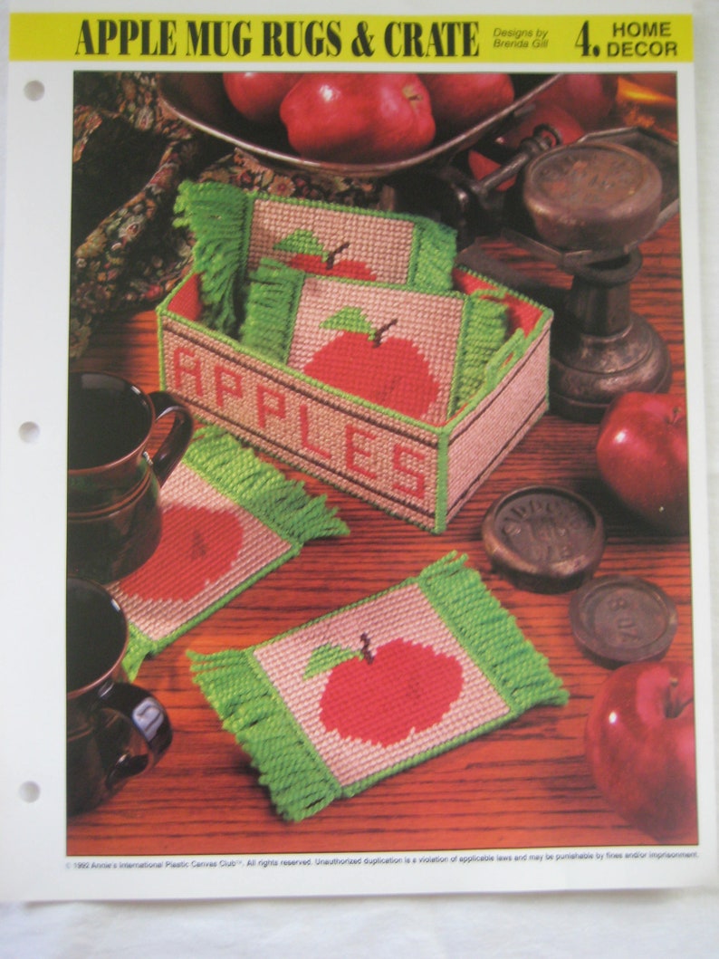 Instructions Home Decor Apple Theme Annie/'s Plastic Canvas Club 1995 4 patterns Needlepoint Craft Directions