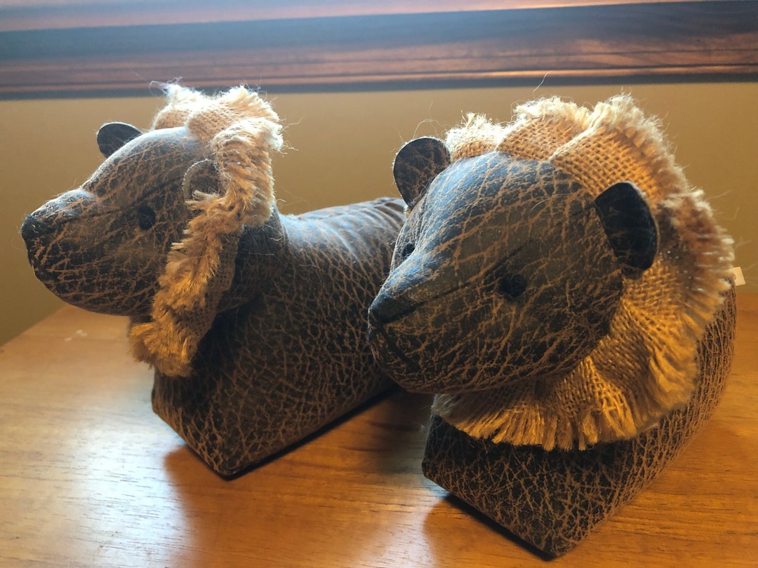 Lion Bookends or Doorstops, Dora Designs, Fauz Leather Etsy