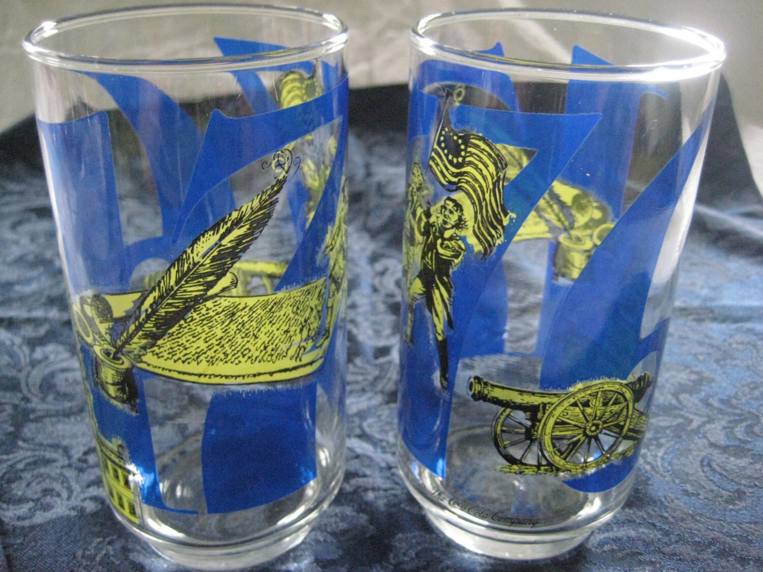 TWO Teal Coca Cola Glasses by Libbey Glass 16 Oz, Fountainware