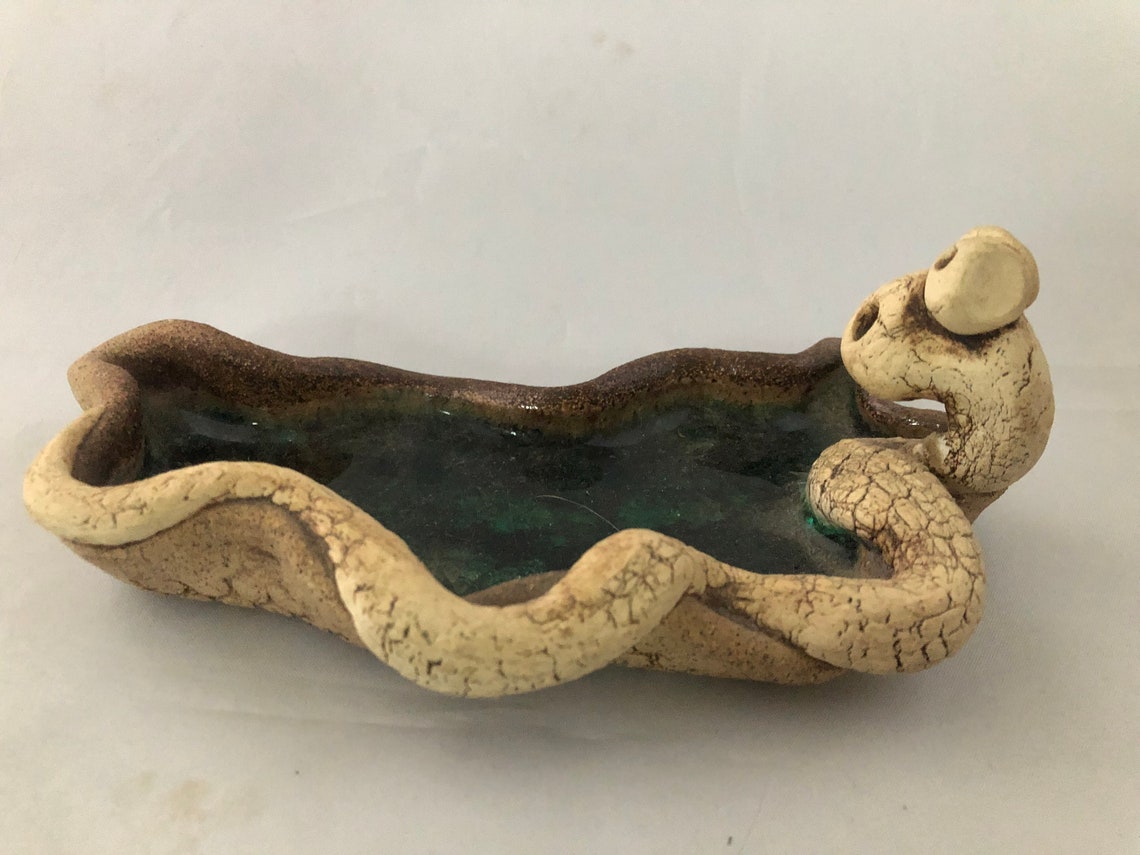 Pottery Clay Snake Trinket Dish Ashtray Handmade Unique Etsy