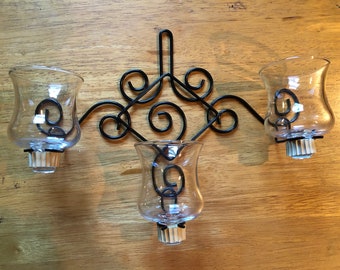 HOMCO, Curved Wrought Iron. Three Votive Candle Holders, Home Interiors 1980's or 1990's