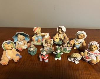 Cherished Teddies Figurines, Lot of 12 figurines, 1990's, Spring Theme, Bears, Bunnies, Enesco