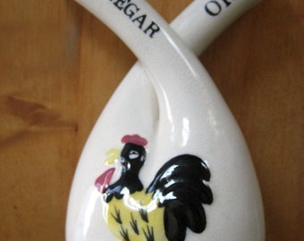 Rooster Oil and Vinegar Crossed Neck Cruet, Dispenser, Vintage 1960's