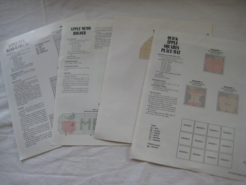 Instructions Home Decor Apple Theme Annie/'s Plastic Canvas Club 1995 4 patterns Needlepoint Craft Directions