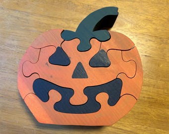 Wooden Pumpkin Puzzle, 8 Pieces, 8" x 8" x 2", Jack-O-Lantern, Shelf Sitter, Holiday Decor, Autumn, Fall, Halloween
