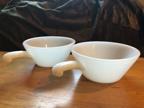 Anchor Hocking White Soup Bowls With Handles, 240, USA, Stackable