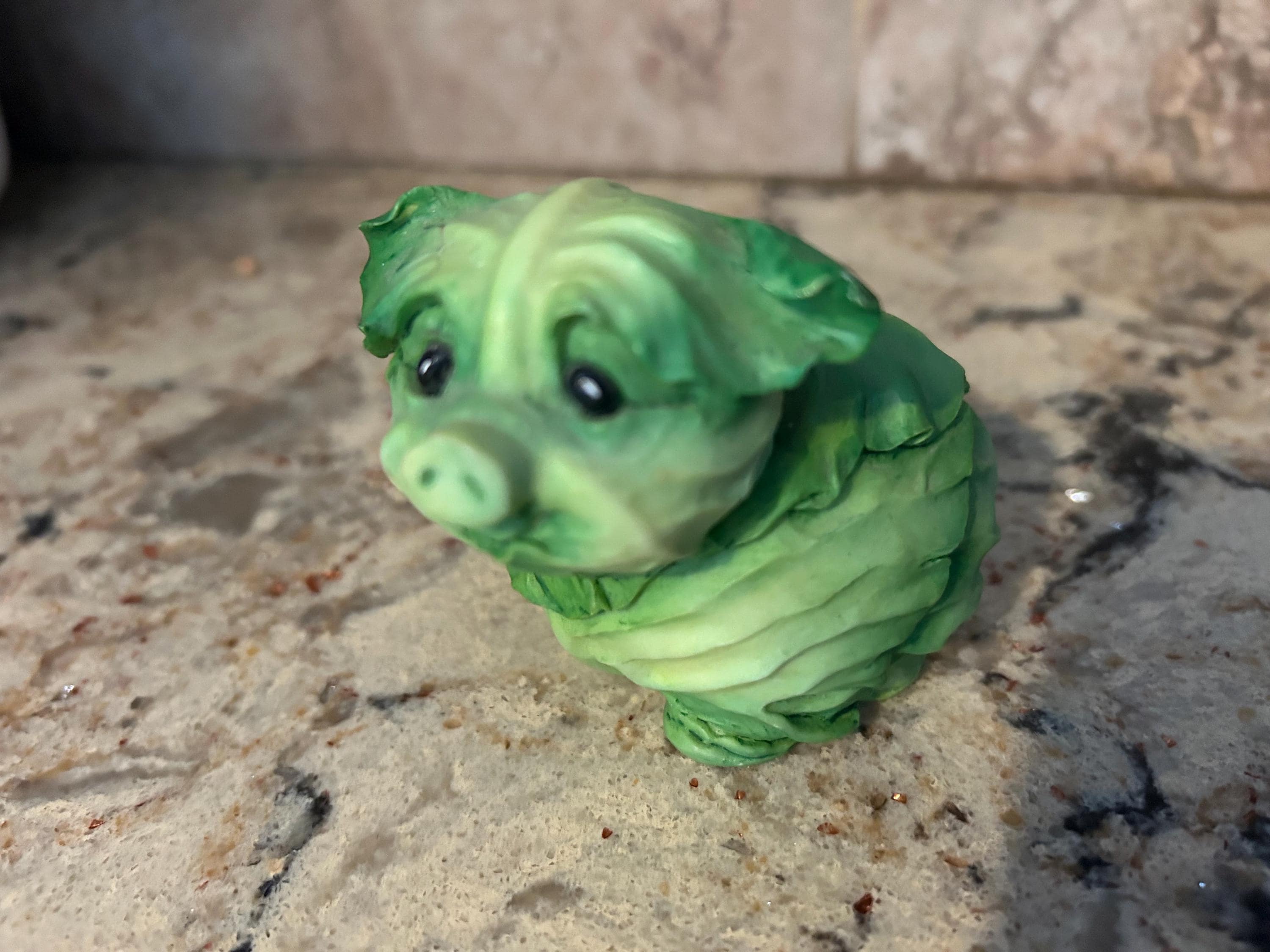 Anthropomorphic Enesco Figurines, Lime Bunny, Lemon Goat, Cabbage