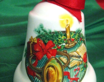 Vintage Christmas Mother and Dad White Ceramic Bell Ornament, Antique, Dated 1984