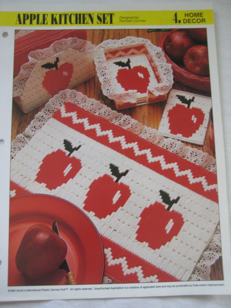 Instructions Home Decor Apple Theme Annie/'s Plastic Canvas Club 1995 4 patterns Needlepoint Craft Directions