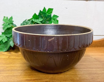 Antique Crock Bowl // Brown/Tan Stoneware Bowl // Farmhouse // Prairie Style // Antique Home Decor // Vignette