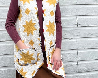 1890s Cheddar Star Quilt Vest // Handmade Vest // Antique Quilt // Multi Size // S // M // L // XL