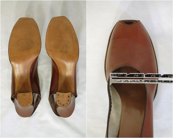 Vintage 1940s Leather Slingbacks / Size 9AAAA / D… - image 5