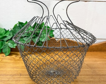 Antique Egg Basket // Folding Antique Wire Basket // Rustic // Farmhouse // Antique Home Decor // Prairie // Country Style // Vignette