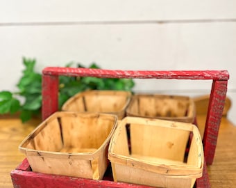 Vintage Wooden Berry Basket // Red Rustic Berry Basket //  Farmhouse // Prairie // Country // Vignette // Antique Home Decor