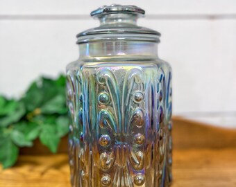 Vintage 1970s Atterbury Scroll Federal Glass Show Off Jars // Farmhouse // Antique Home Decor // Iridescent // Country Style // Vignette