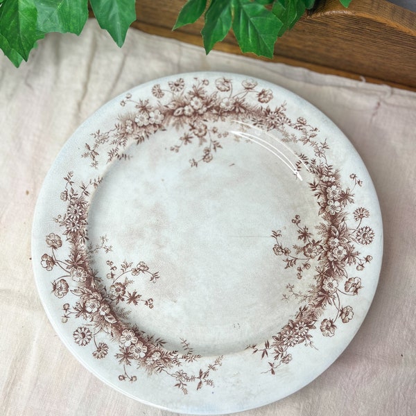 1800s Ironstone Dinner Plate // Crazed W. & T. Adams England Princess Brown // Farmhouse // Country // Vignette // Antique Home Decor