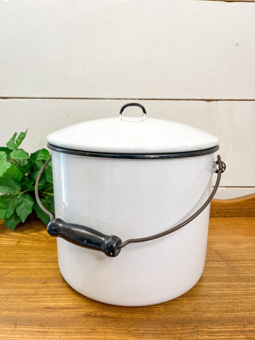 Vintage Enamel Bucket With Lid // Diaper Pail // Farmhouse // Etsy