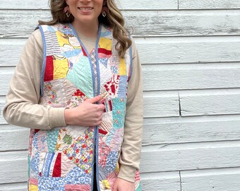 1940s Scrappy Quilt Vest // Handmade Vest // Antique Quilt // Multi Size // S // M // L // Xl