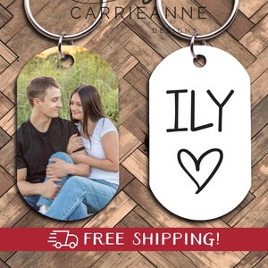 Personalized Text Keychain, Doubled Sided Picture Keychain, 1st Anniversary Boyfriend Gift, Girlfriend Gift Idea, Custom Quotes Keychain, ILY