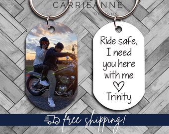 Ride Safe Motorcycle Keychain for Biker Boyfriend Gift, Ride or Die Motorcycle Gifts For Men, Dirt Bike Rider Photo Keychain, Gift For Him